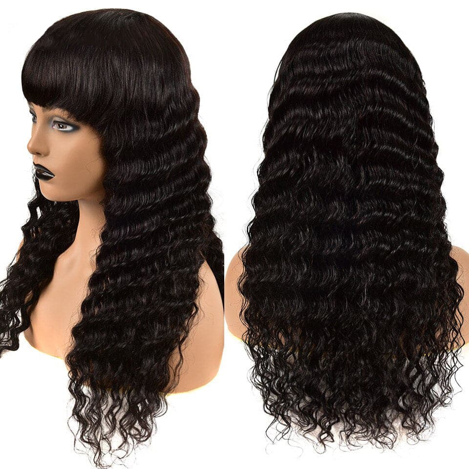 Deep Wave Full Machine Made None Lace 8-24 Inches Virgin Human Hair Wigs