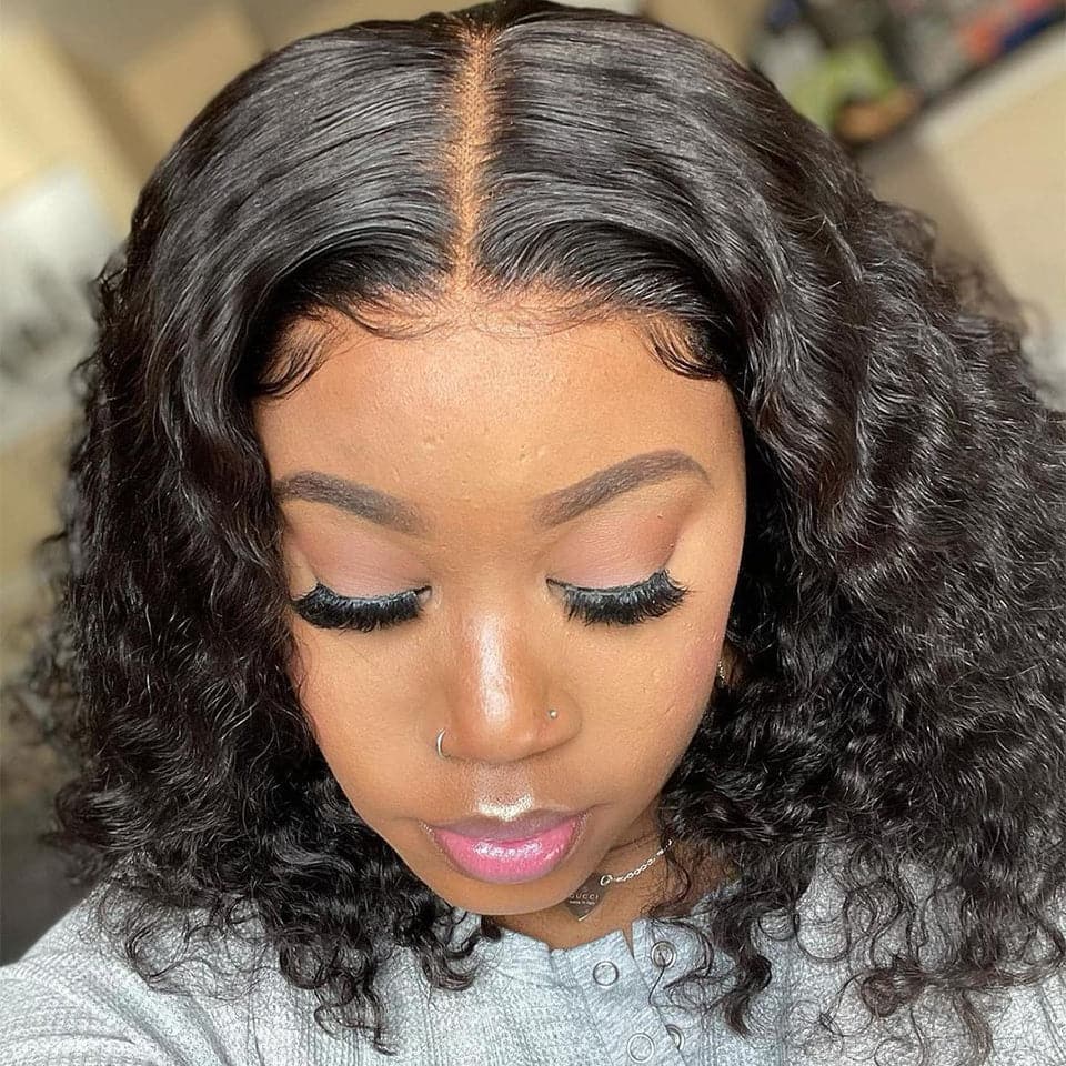 Short Deep Wave Bob 13x4 Lace Front Human Hair Wigs PrePluck With Baby Hair  For Women