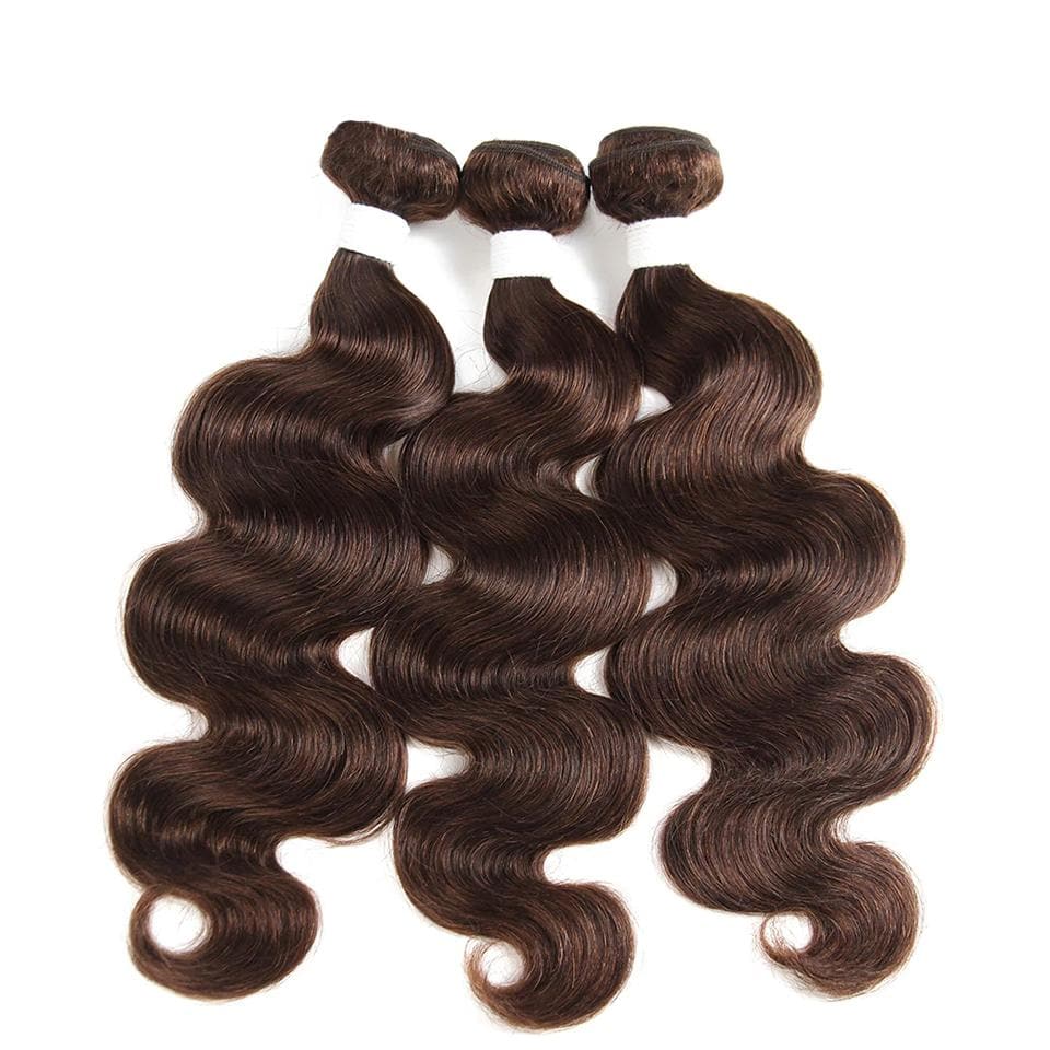 lumiere #4 Brown Body Wave 3 Bundles With Closure 4x4 pre Colored 100% virgin human hair - Lumiere hair