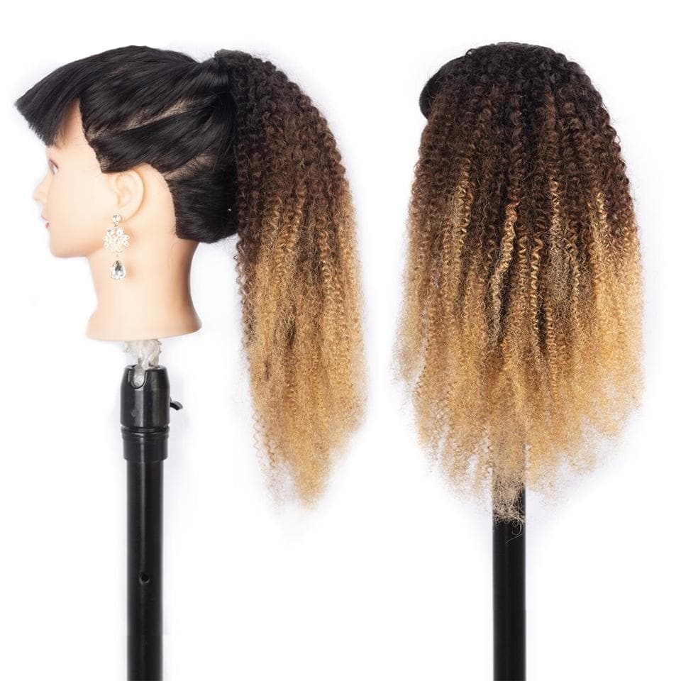 1b/4/27 Afro Curly Drawstring Ponytail African American Hair Extension