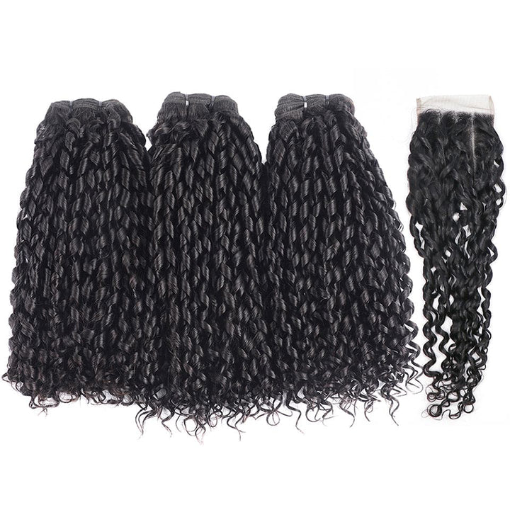 Pixie Curly 3 Bundles with 4x4 HD Lace Closure Indian Hair Extensation
