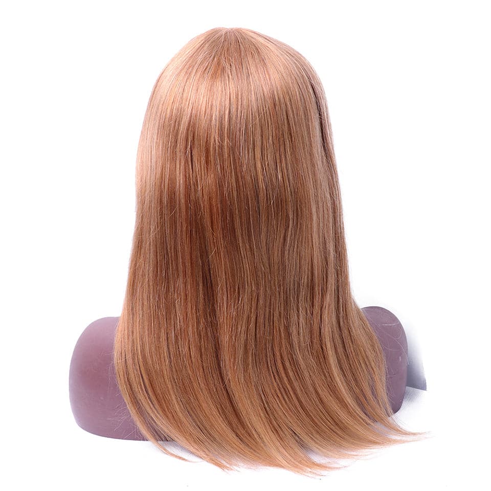 Straight Hair #30 Brown Machine Made None Lace Front Wig With Bangs Virgin Human Hair Wigs