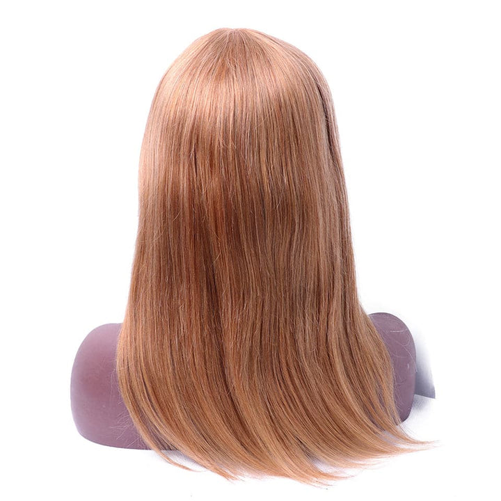 Straight Hair #30 Brown Machine Made None Lace Front Wig With Bangs Virgin Human Hair Wigs
