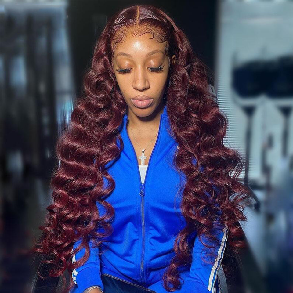 99J couleur lâche vague profonde dentelle frontale pré-plumée délié naturel véritable perruque de cheveux humains