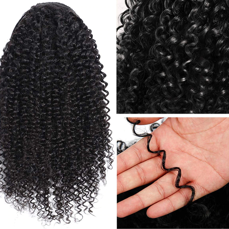 Ship In 24Hours-Lumiere Kinky Curly Drawstring Ponytail Brazilian Human Hair For Women Extensions