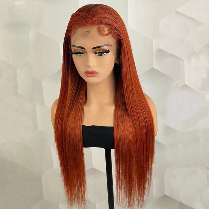 #350 Ginger Straight HD Transparent Lace Frontal Wigs For Women Human Hair