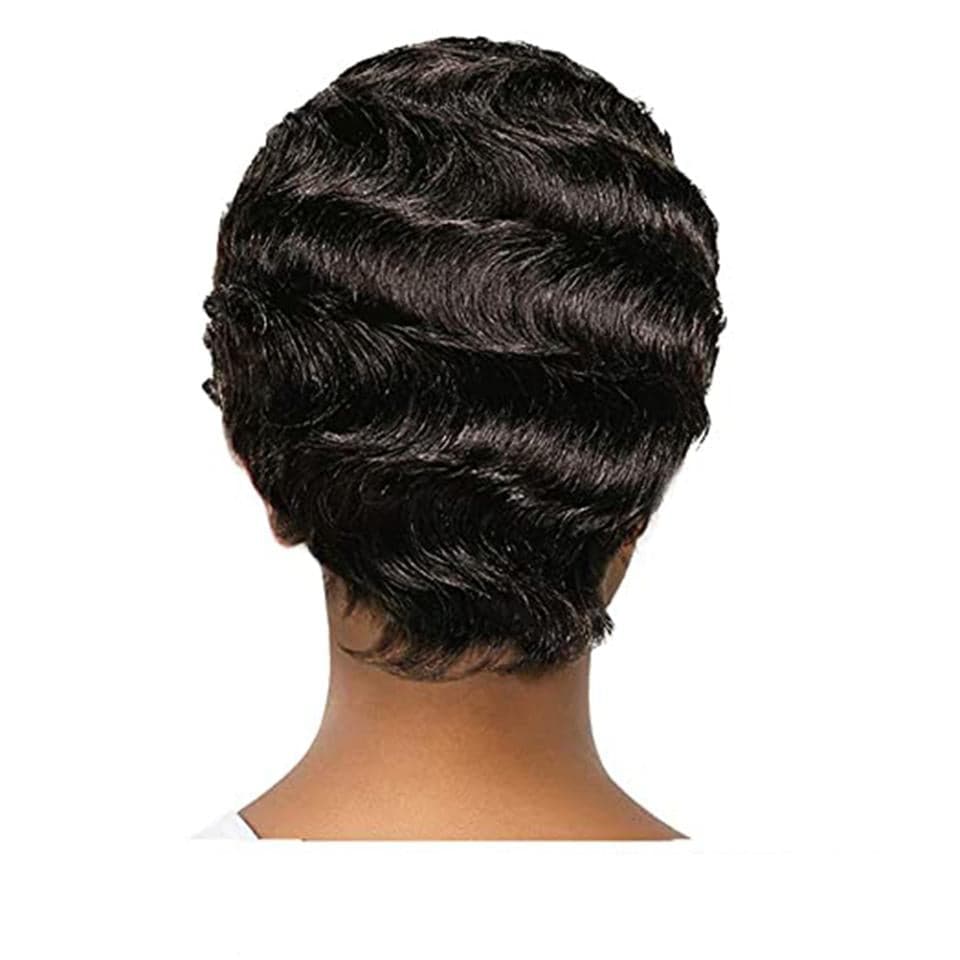 Pixie Cut Finger Wave Short Bob Full Machine None Lace Front Wigs 100% Human Hair Goodcang