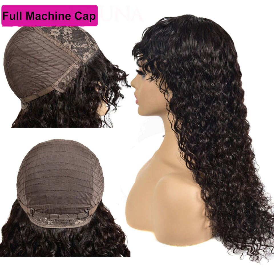 Kinky Curly Full Machine None Lace Wig With Bangs Pre Plucked 8"-24"Inches