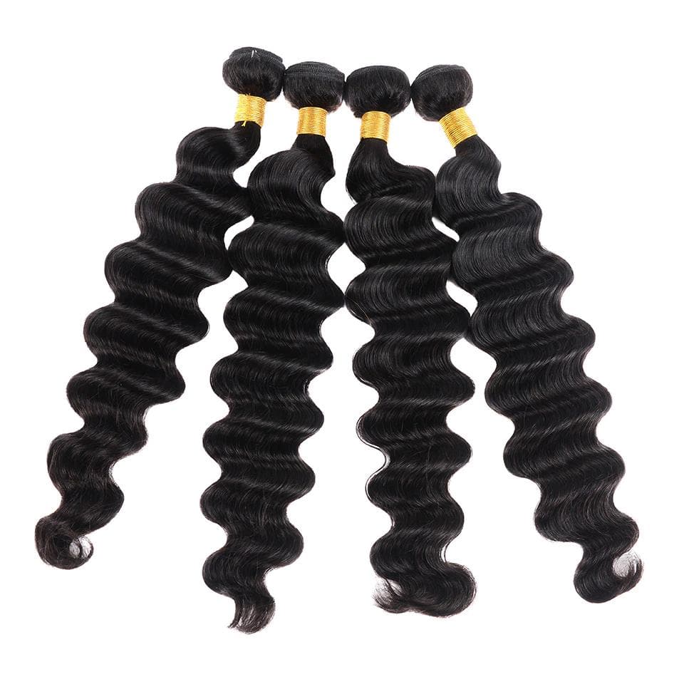 Loose Deep Wave 4 Bundles with transparent lace Closure / Frontal Brazilian Remy Human Hair