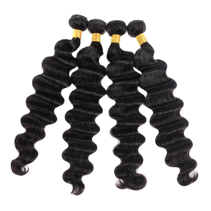 Loose Deep Wave 4 Bundles with transparent lace Closure / Frontal Brazilian Remy Human Hair