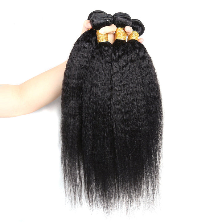 Kinky Straight Human Hair 4 Bundles With 13x4 Frontal Remy Hair Extensions Natural Color Kinky Straight Bundles