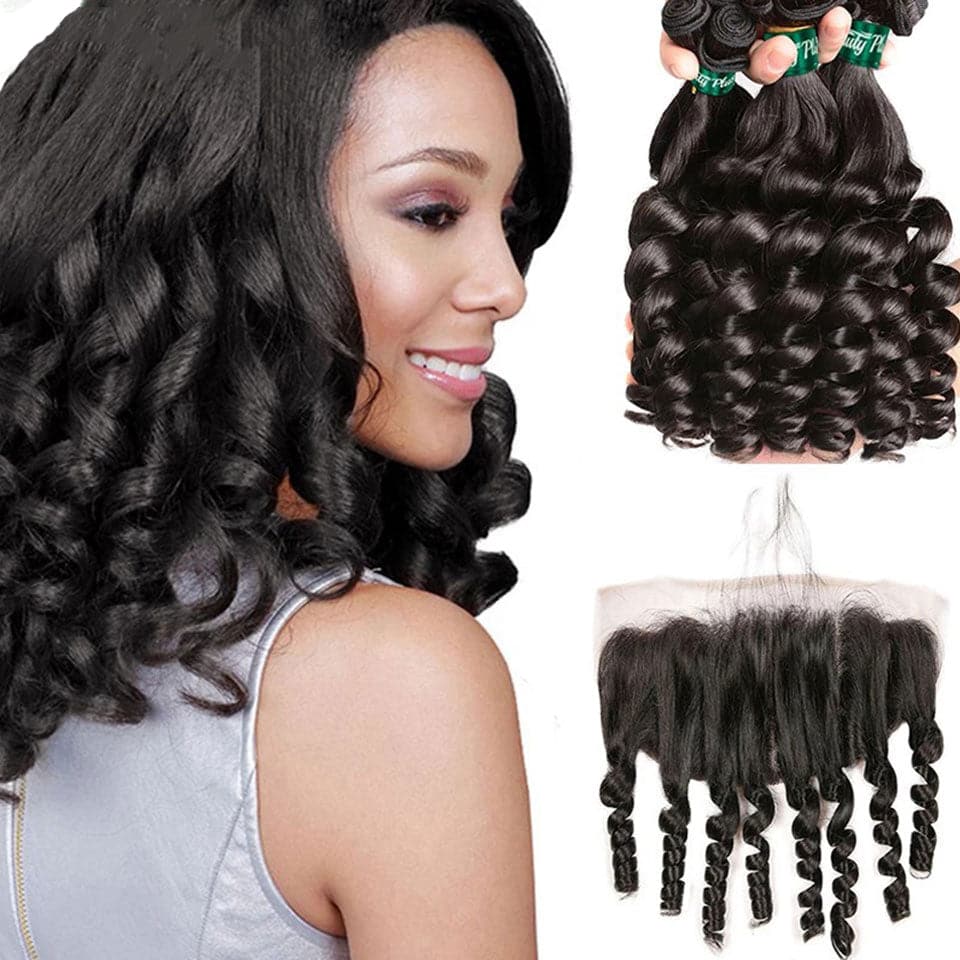 10A Grade Funmi Loose Wave 4 Bundles With 13x4 Lace Frontal Brazilian Virgin Hair