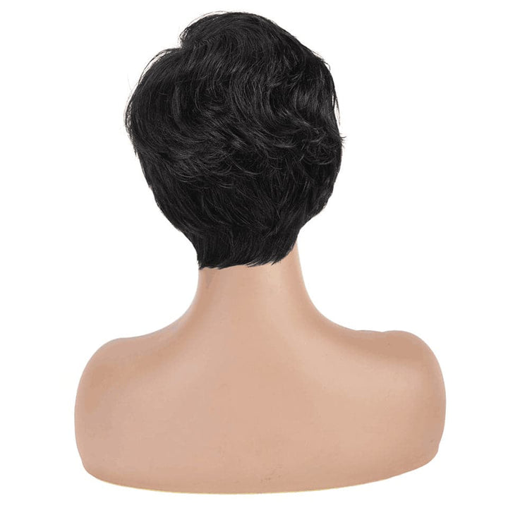 Ship In 24Hours-Lumiere Natural Black Straight Pixie Cut Short Bob Wig With Bangs Full Machine None Lace