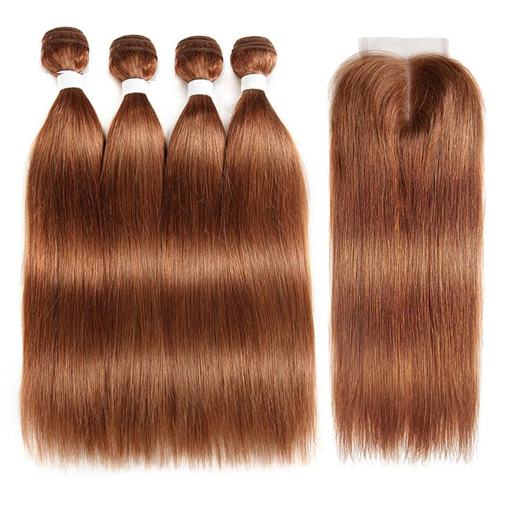 lumiere color #30 Straight Hair 4 Bundles With 4x4 Lace Closure Pre Colored human hair - Lumiere hair