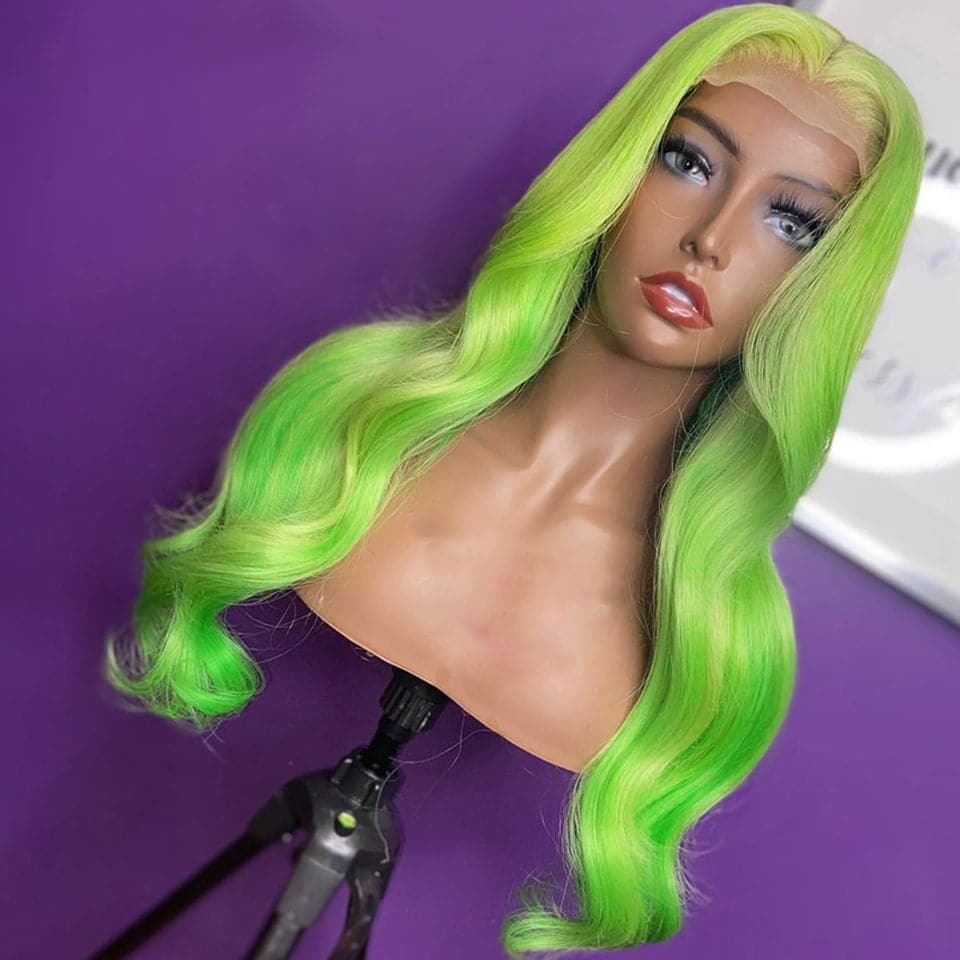 Vague de corps vert clair 13x4 dentelle avant perruque préplumée dentelle transparente cheveux humains