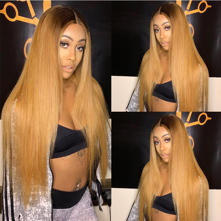 Lumiere 1B/27 Ombre Straight Lace Frontal/Closure wigs virgin human hair with baby hair - Lumiere hair