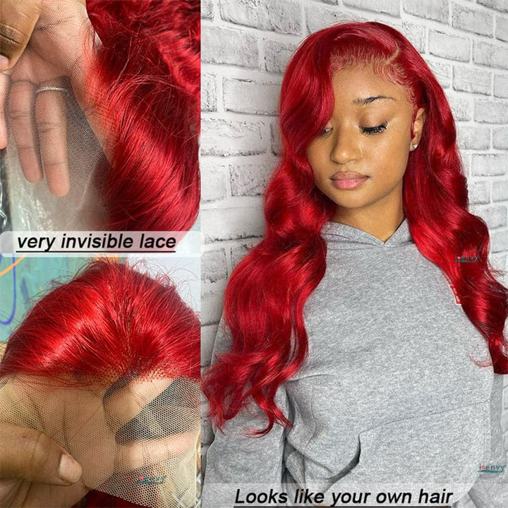 Flag Red Lace Front Body Wave Human Hair Wigs With Baby Hair For Women
