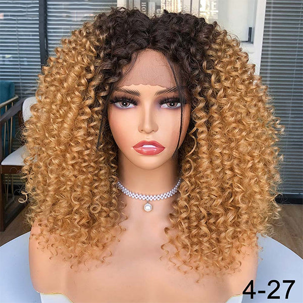1B/27 Honey Blonde Bouncy Curly Short Bob 13x1x4 T Part Lace Front Perruques pour Femmes 180% Densité