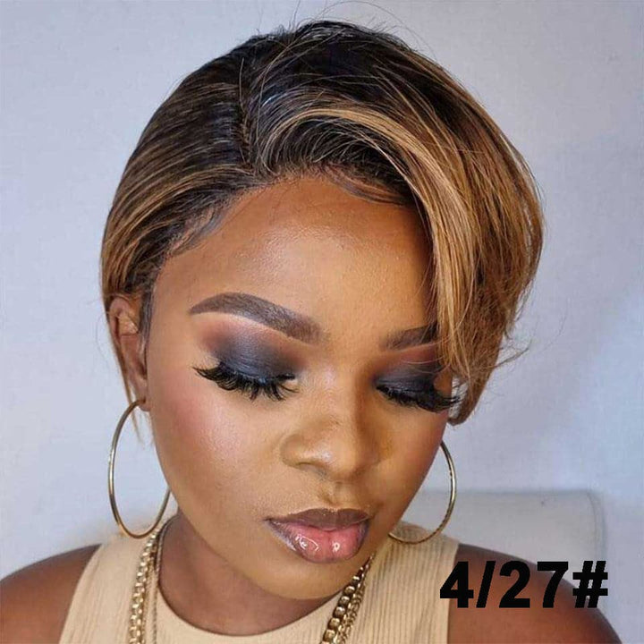#4/27 Ombre Short Bob Pixie Cut 13x4x1 T Lace Front Straight Human Hair Wigs