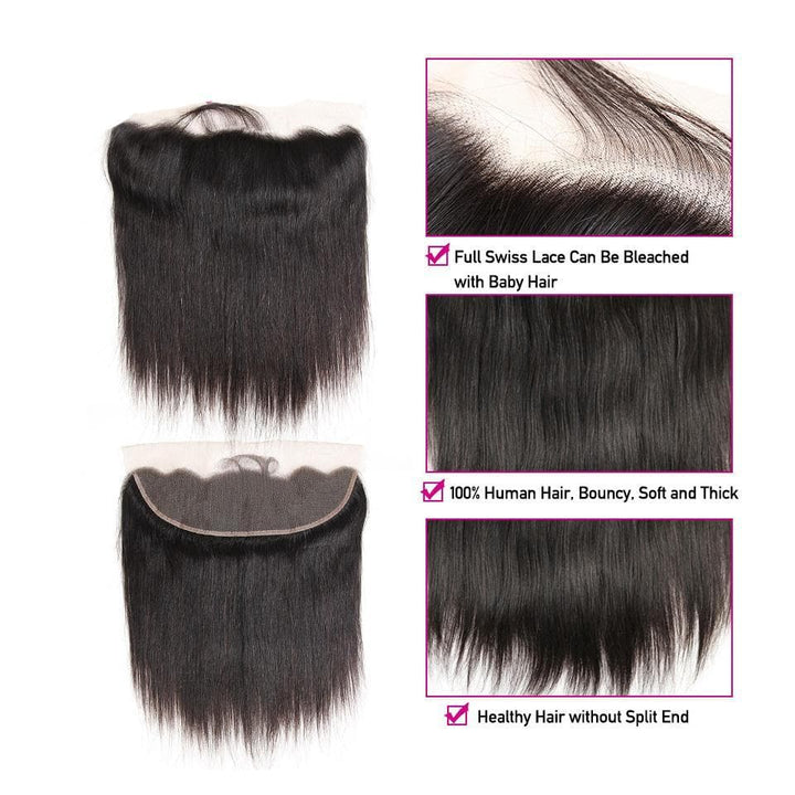 lumiere Hair Brazilian Straight Virgin Hair 3 Bundles with 13*4 Lace Front Human Hair - lumiere Hair