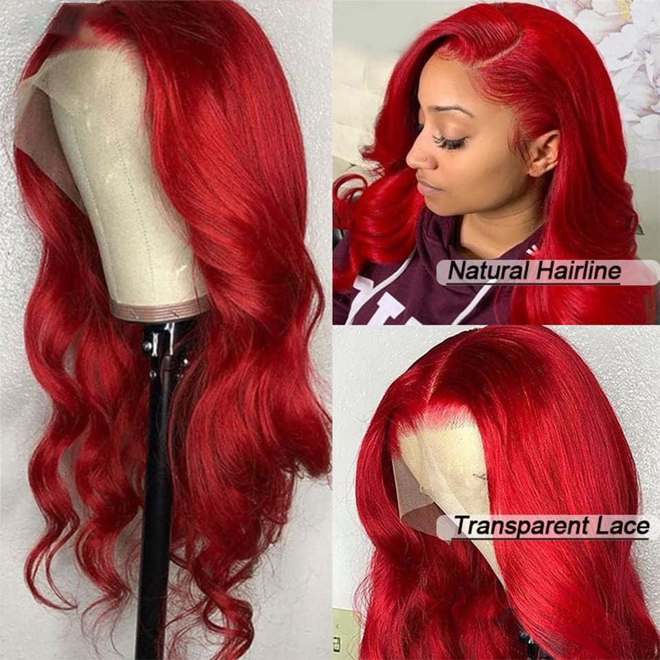 Flag Red Lace Front Body Wave Human Hair Wigs With Baby Hair For Women