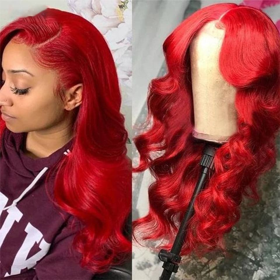 Flag Red Lace Front Body Wave Human Hair Wigs With Baby Hair For Women