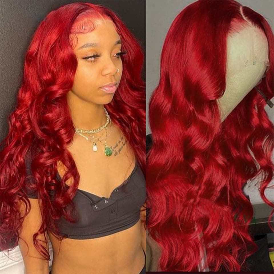 Flag Red Lace Front Body Wave Human Hair Wigs With Baby Hair For Women