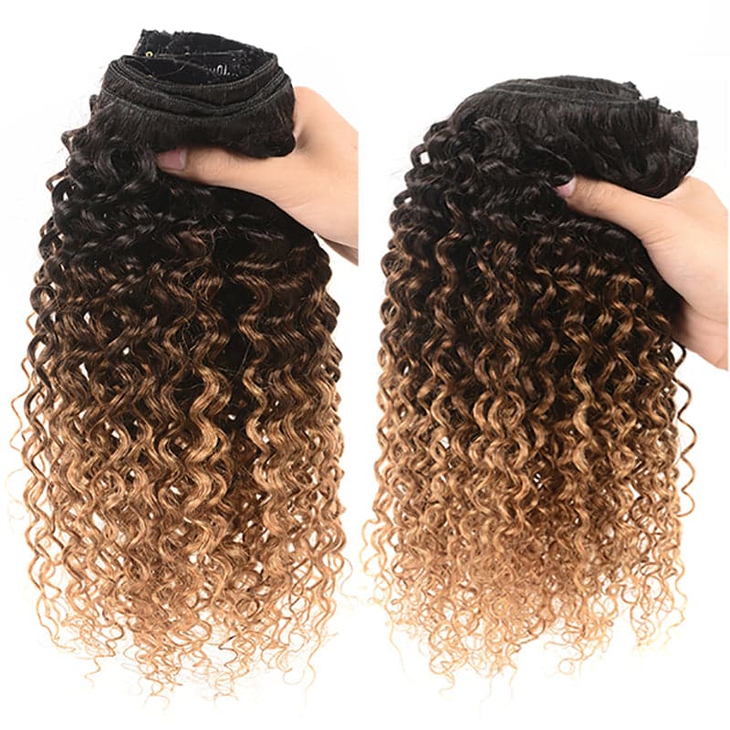 Ship In 24Hours-Lumiere 1B/4/27 color Afro curly Clip In Human Hair Extensions 8 Pieces/Set 120G