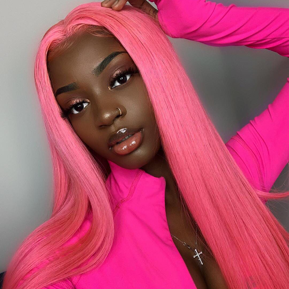Light Pink Straight HD Lace Front Wigs Virgin Human Hair