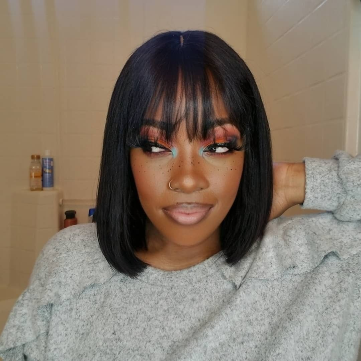 Straight Bob Full Machine Made Wigs None Lace For Women 6-14 Inches Virgin Human Hair Wig