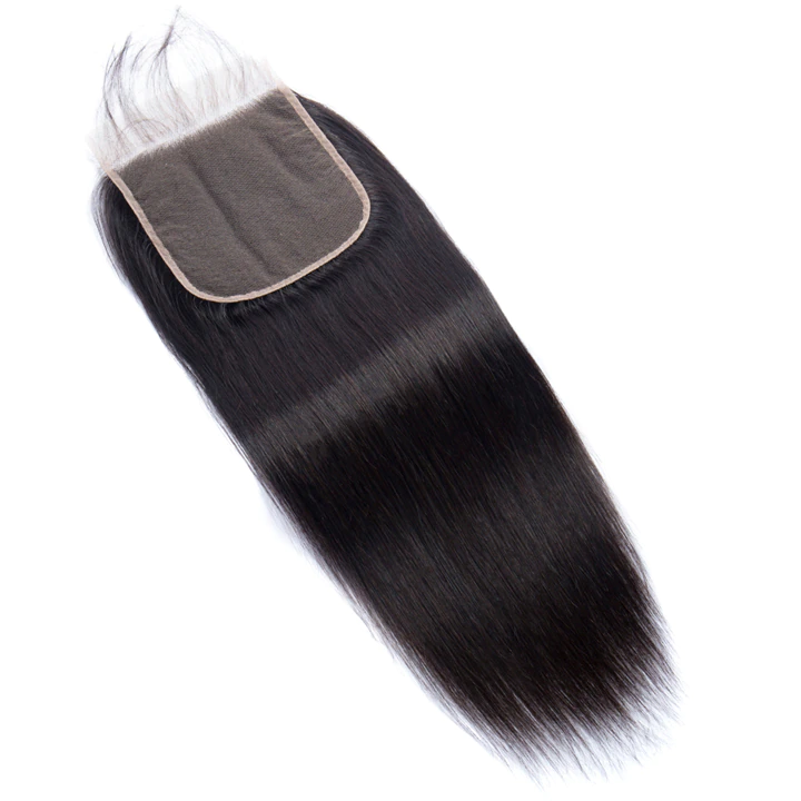 Cheveux raides 4 faisceaux avec 4*4 fermeture à lacet brésilien dentelle transparente de cheveux humains