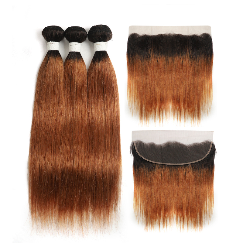 1B/30 Ombre Straight Hair 3 Bundles With 13x4 Lace Frontal Pre Colored