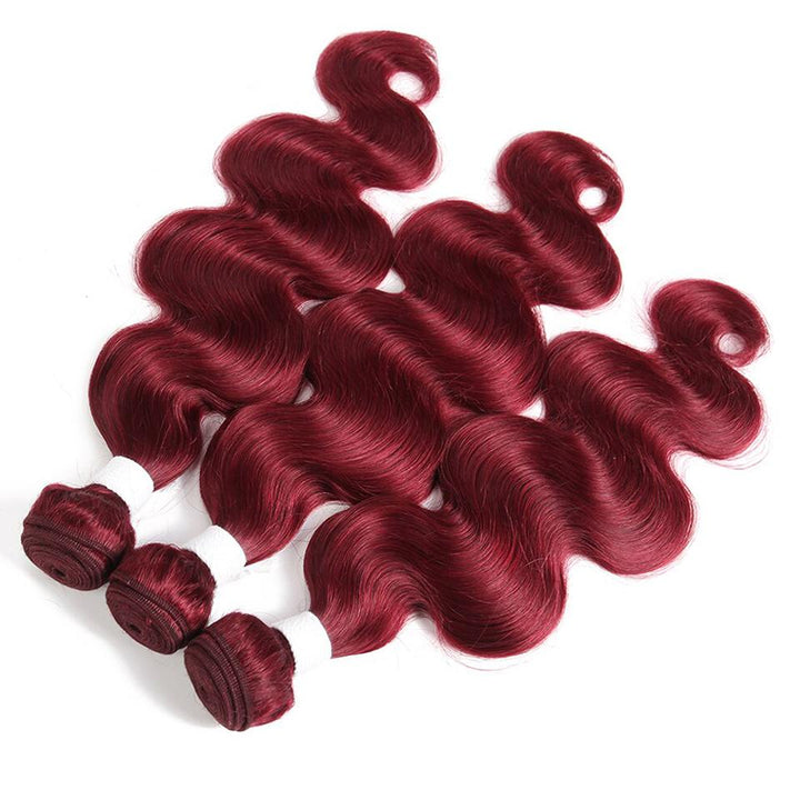 red bundles color burg body wave 4 Bundles With 4x4 Lace Closure Pre Colored human hair