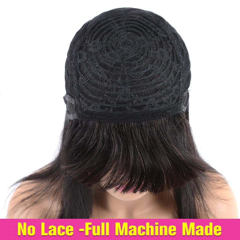 Lumiere Kinky Curly Machine Made None Lace Wig With Bangs Perruques de cheveux humains