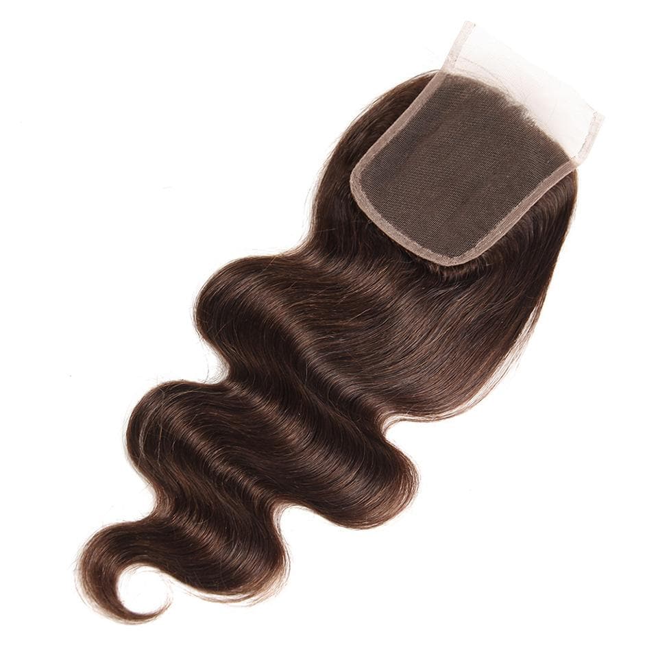 lumiere #4 Brown Body Wave 3 Bundles With Closure 4x4 pre Colored 100% virgin human hair - Lumiere hair