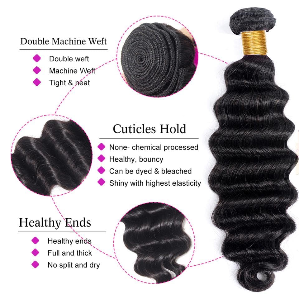 Loose Deep Wave 4 Bundles with transparent lace Closure / Frontal Brazilian Remy Human Hair