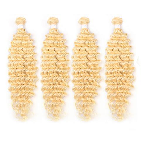 613 Blonde Deep Wave 4 Bundles with 4x4 closure with transparent lace for black women