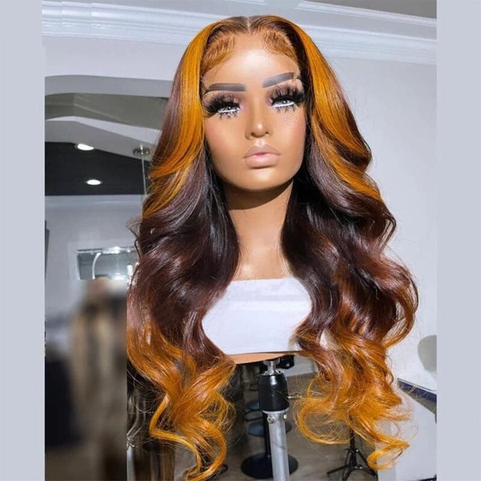 Ombre miel blond cheveux humains vague de corps 4x4/13x4 HD Lace Front perruques