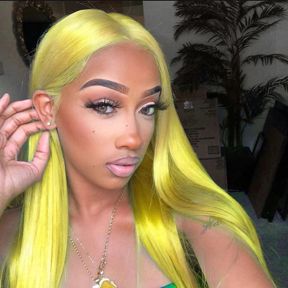 Green Straight HD Transparent Lace Front Human Hair Wigs Colored For Women Pre plucked