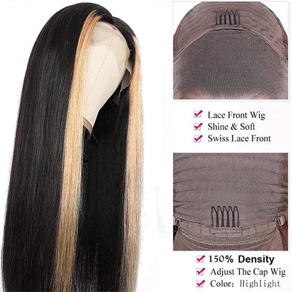 Honey Blonde Highlight Straight Lace Front Wig Natural Hairline