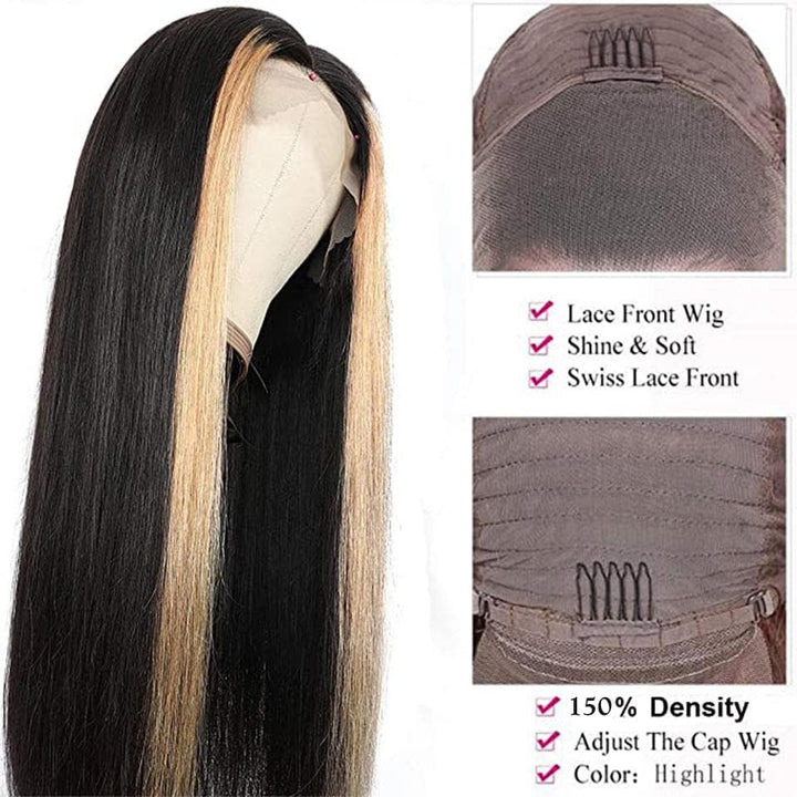 Honey Blonde Highlight Straight Lace Front Wig Natural Hairline