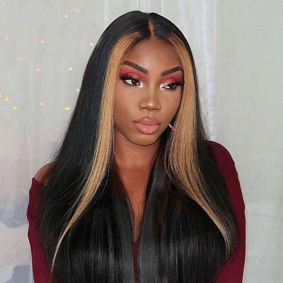 Honey Blonde Highlight Straight Lace Front Wig Natural Hairline