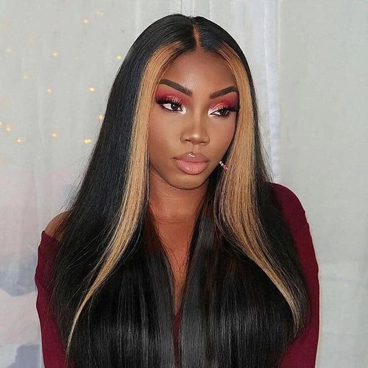 Honey Blonde Highlight Straight Lace Front Wig Natural Hairline