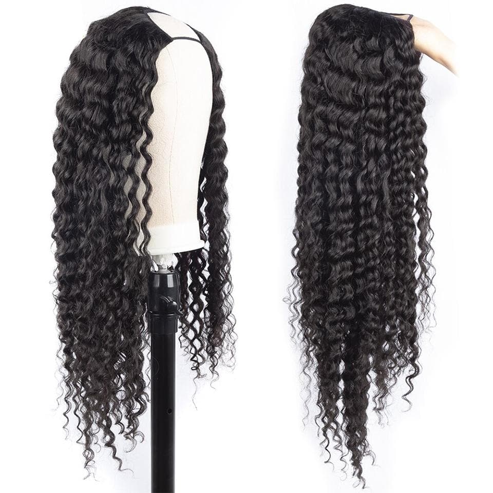 U Part Wig Human Hair Wig Deep Wave Human Hair Wigs Natural Black