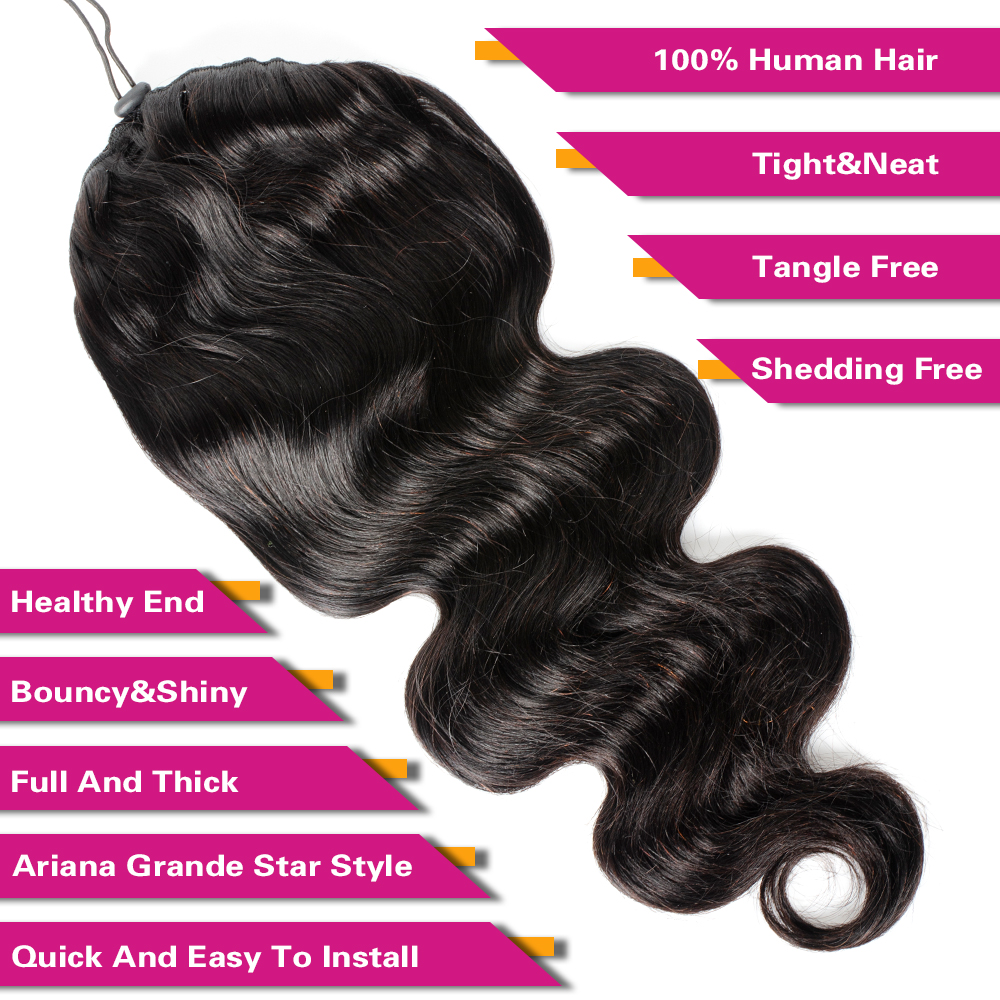 Ship In 24Hours-Lumiere Body Wave Drawstring Ponytail Human Hair Extensions For Women