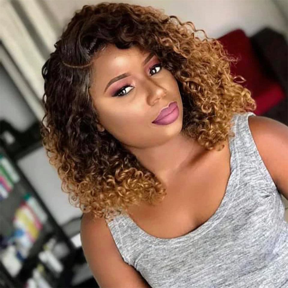 Skunk Stripe T1B/30 Ombre Kinky Curly Transparent Lace Front Human Hair Wig