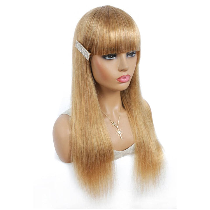 Straight Hair #27 light brown Machine Made None Lace Wig With Bangs 8-24 Inches Virgin Hair