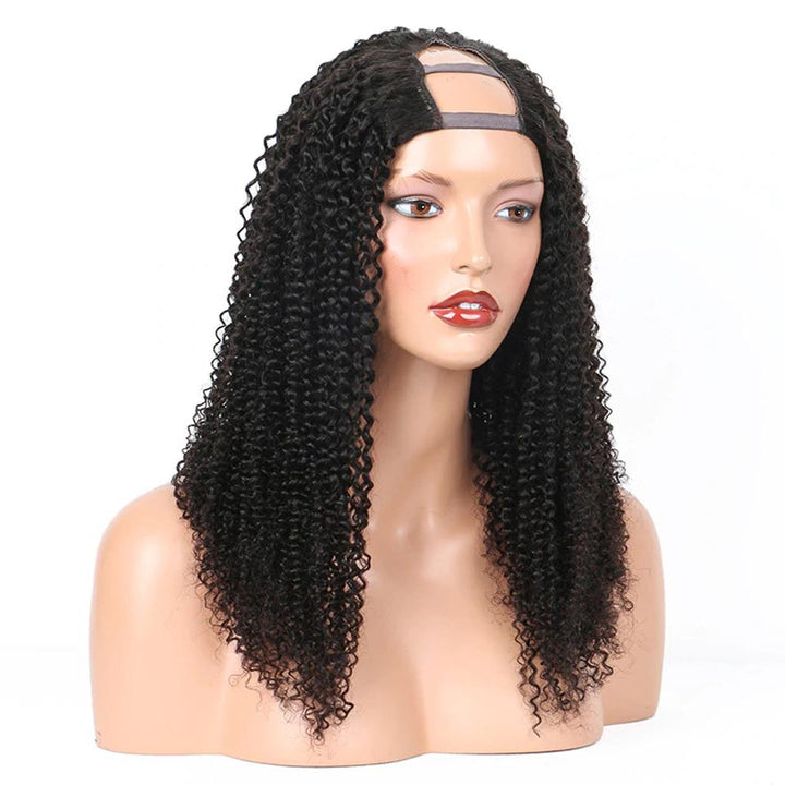Kinky Curly U Part Glueless Perruques de cheveux humains Cheveux vierges brésiliens pour les femmes noires