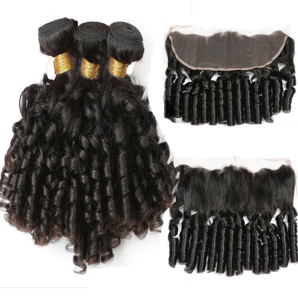 Bouncy Culry Human Hair 3 Bundles with 13x4 HD Lace Frontal Brazilian Hair for Women