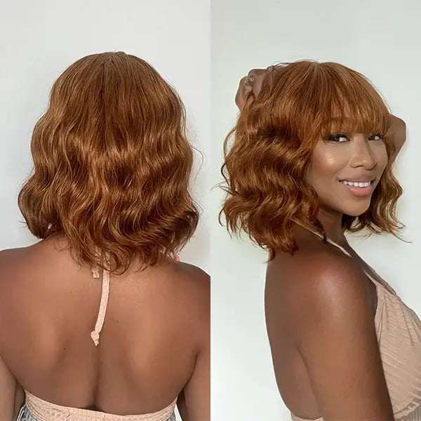 #30 Body Bob Ocean Wave Wig With Bangs Full Machine Made 14 Inch